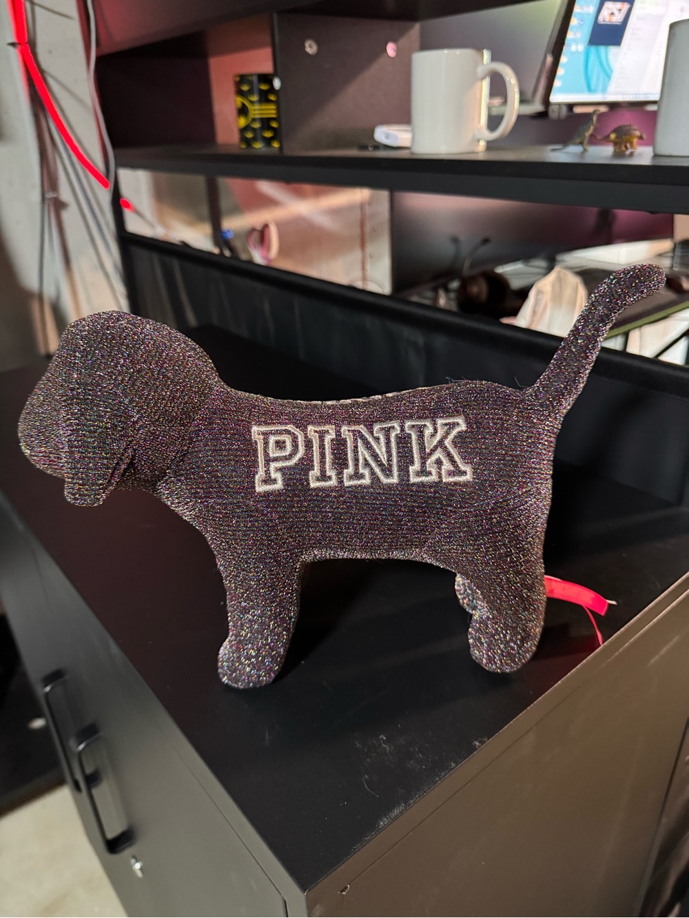 PINK Victoria's Secret Glitter Dog Plush in Black with Multicolor Sparkle